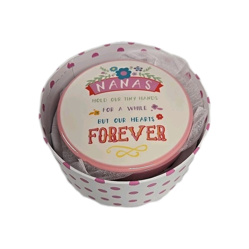 Home Accents NANAS White Pink Ceramic Trinket Candy Dish Box With Lid 5 Inch